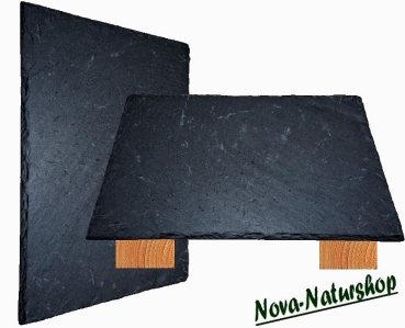 Naturschieferplatte, Holzsockel, Speiseplatte in DIN A4 od. A5, 2 Stück
